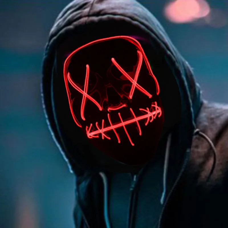 Halloween Film Theme Light Up Glowing Scary Mask LED Luminous Horror Purge Mask Cosplay Bar Party Supplies Neon Full Face Mask RISE DEFENSE SYSTEMS.AI PRODUCTS