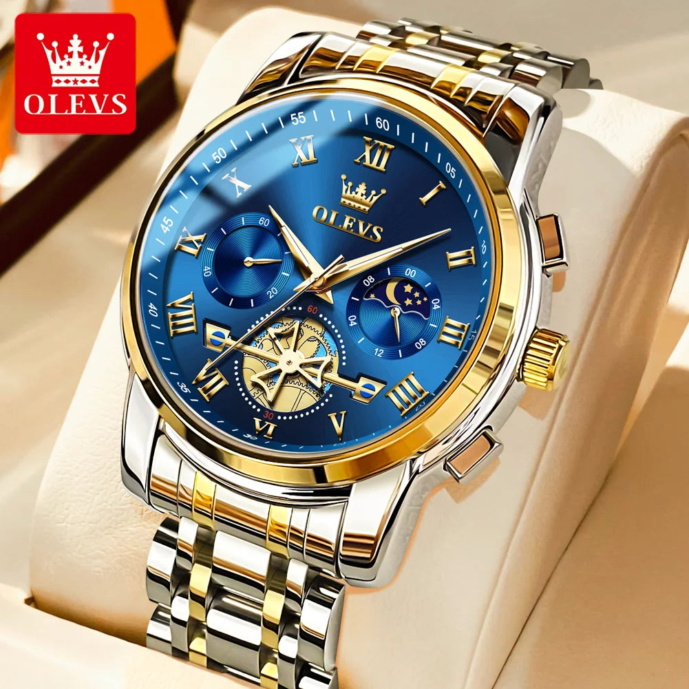 OLEVS Men’s Watch Analog Quartz Movement Business Stainless Steel Waterproof Luminous Chronograph Day Date Male Wrist Watches RISE DEFENSE SYSTEMS.AI PRODUCTS