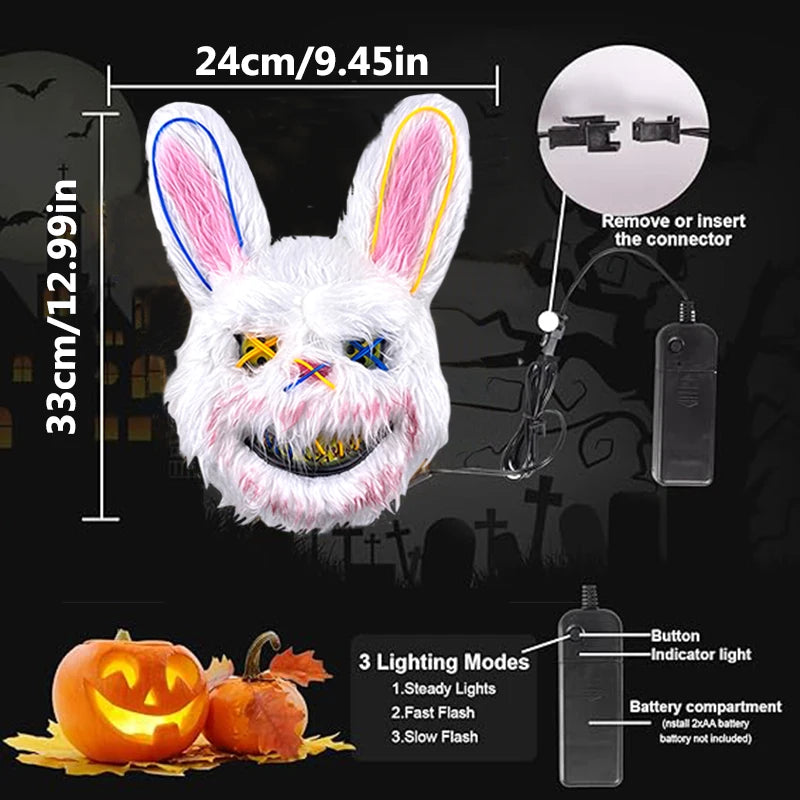 Halloween luminous Scary Bunny Mask LED light up Bloody Bunny Mask Creepy Masks With Ears for Girl boy Halloween Cosplay costume RISE DEFENSE SYSTEMS.AI PRODUCTS