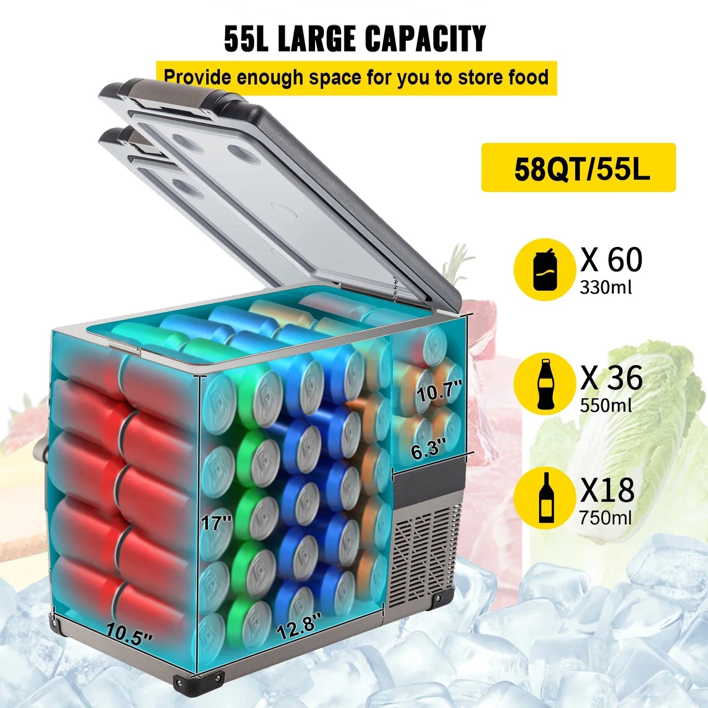 55L Car Refrigerator Mini Fridge Freezer Portable Compressor Cooler 12/24V DC 110-240V Ice Box for Camping RISE DEFENSE SYSTEMS.AI PRODUCTS