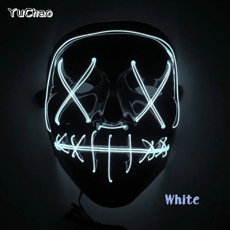 Halloween Film Theme Light Up Glowing Scary Mask LED Luminous Horror Purge Mask Cosplay Bar Party Supplies Neon Full Face Mask RISE DEFENSE SYSTEMS.AI PRODUCTS