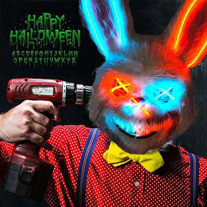 Halloween luminous Scary Bunny Mask LED light up Bloody Bunny Mask Creepy Masks With Ears for Girl boy Halloween Cosplay costume RISE DEFENSE SYSTEMS.AI PRODUCTS