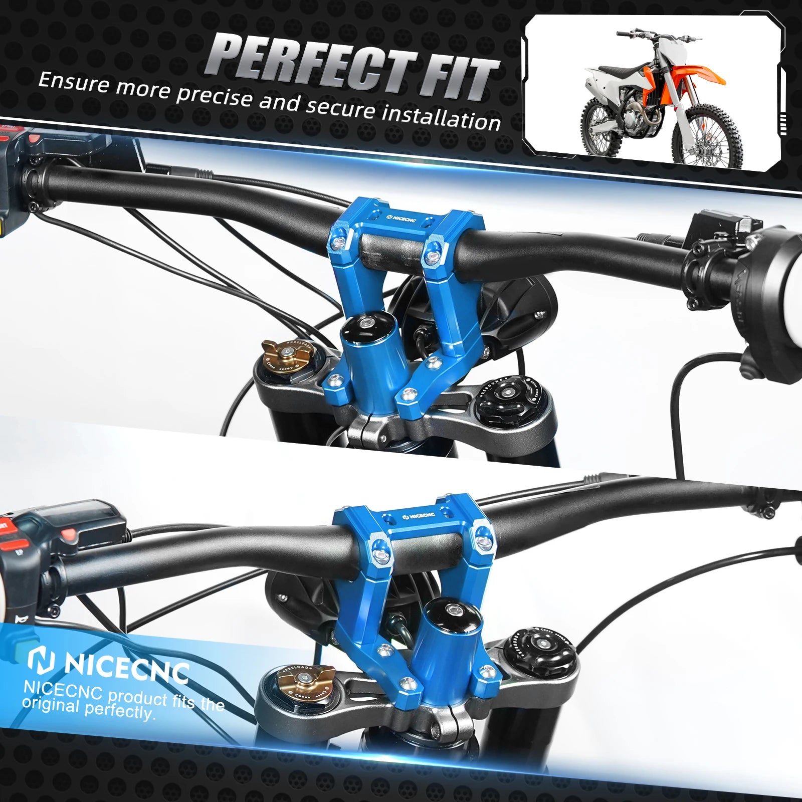 NICECNC For Surron Light Bee X S L1E Electric Dirt Bike Front Handlebar Bar Riser Mount Bracket Front Rear Brake Reservoir Cover RISE DEFENSE SYSTEMS.AI PRODUCTS