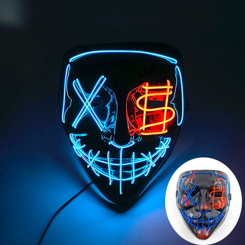 Halloween Film Theme Light Up Glowing Scary Mask LED Luminous Horror Purge Mask Cosplay Bar Party Supplies Neon Full Face Mask RISE DEFENSE SYSTEMS.AI PRODUCTS