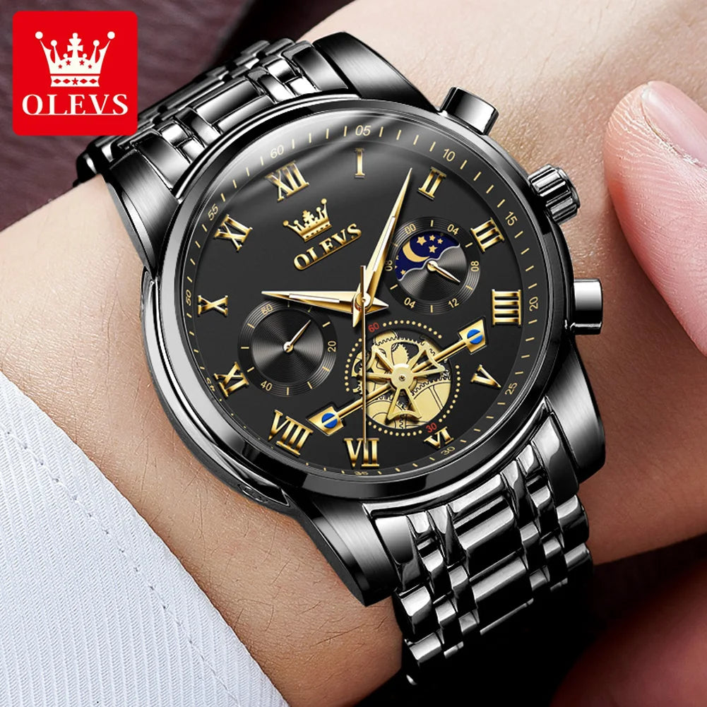 OLEVS Men’s Watch Analog Quartz Movement Business Stainless Steel Waterproof Luminous Chronograph Day Date Male Wrist Watches RISE DEFENSE SYSTEMS.AI PRODUCTS