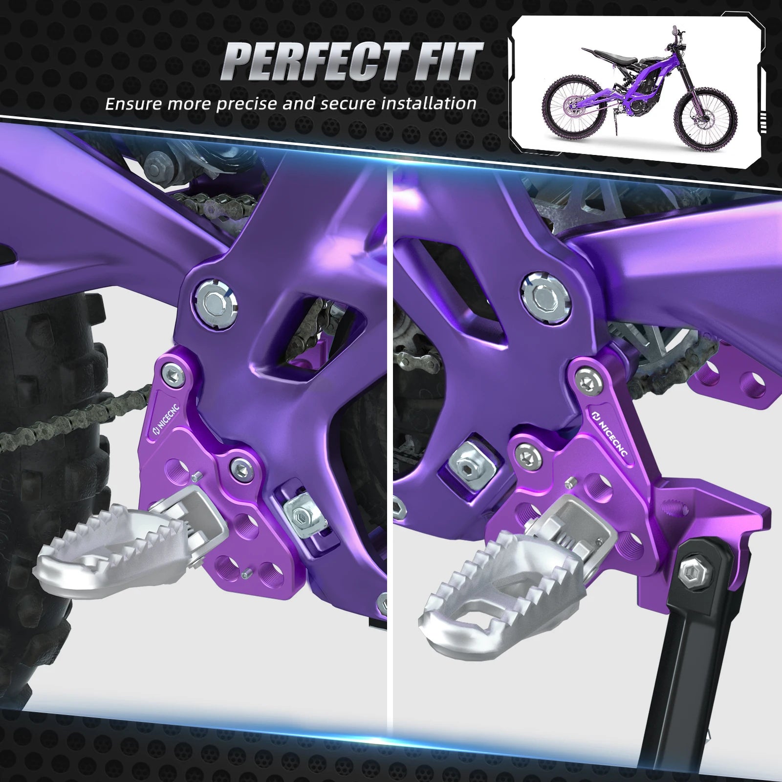 For Surron Light Bee X S L1E LBX Segway X160 X260 NICECNC Electric Dirt Bike Foot Pegs Mount Bracket Footrest Support Brace Kit RISE DEFENSE SYSTEMS.AI PRODUCTS