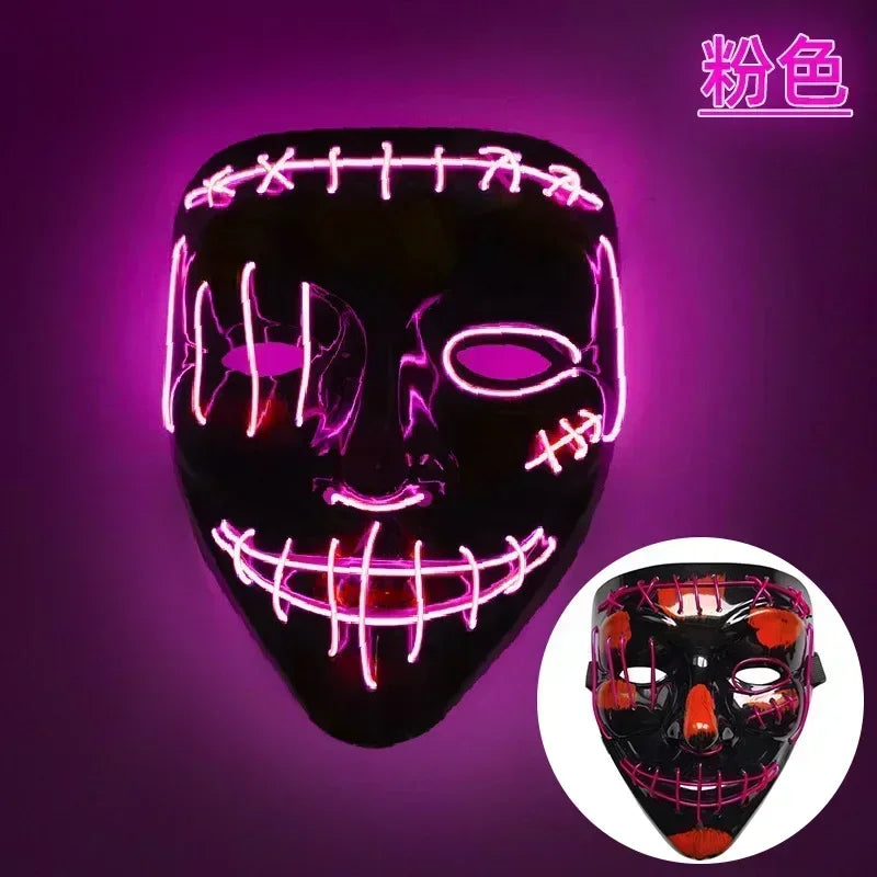 Wireless Halloween Neon LED Purge Mask Masque Masquerade Party Masks Light Grow in the Dark Horror Mask Glowing Masker RISE DEFENSE SYSTEMS.AI PRODUCTS