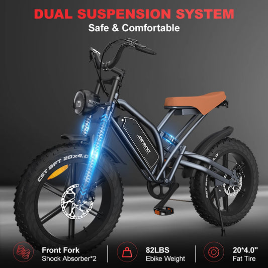 Adults Electric Bike JANSNO X50 750W 48V14AH Removable batteries Fat Tire 20"*4 Off Road Mountain Ebike 25MPH Moped Style Ebike RISE DEFENSE SYSTEMS.AI PRODUCTS