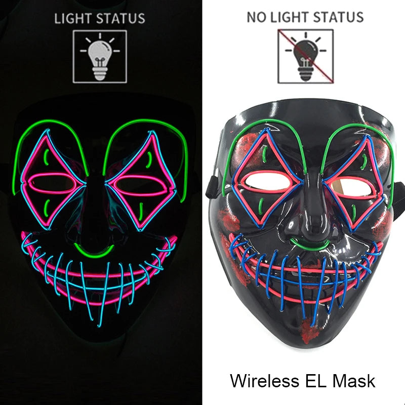 Wireless Neon LED Purge Mask Glow in The Dark Cosplay Horror Mask Halloween Masquerade Party Masks Glowing Funny Dress Up RISE DEFENSE SYSTEMS.AI PRODUCTS