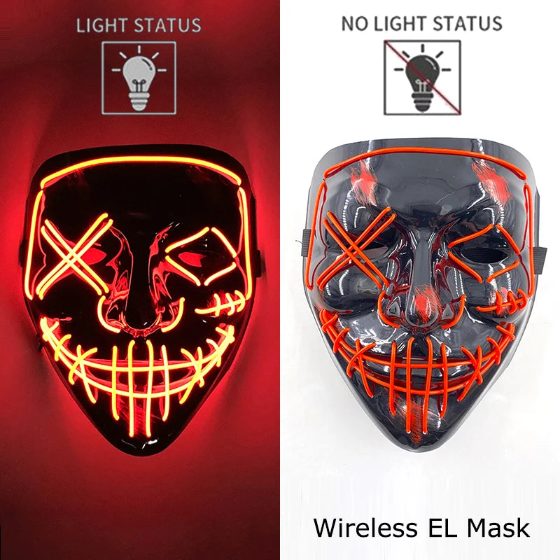 Wireless Neon LED Purge Mask Glow in The Dark Cosplay Horror Mask Halloween Masquerade Party Masks Glowing Funny Dress Up RISE DEFENSE SYSTEMS.AI PRODUCTS