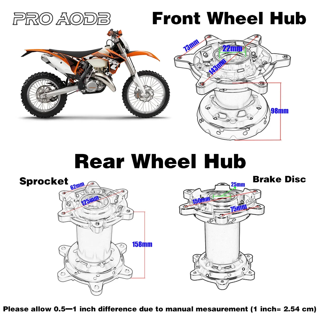 Motocross CNC Machined 36 Holes Front And Rear Wheel Hub For KTM SX SX-F XC XC-F EXC EXC-F XC-W XCF-W 450SMR 125-530 2016-2022 RISE DEFENSE SYSTEMS.AI PRODUCTS
