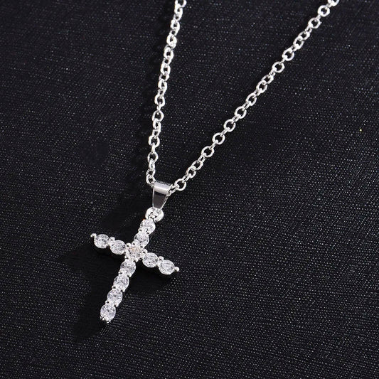 Simple Love Cross Pendant Choker Necklace Charm Rhinestone Couples Jewelry Women's Neck Chain Christmas Gift Lady Necklace RISE DEFENSE SYSTEMS.AI PRODUCTS