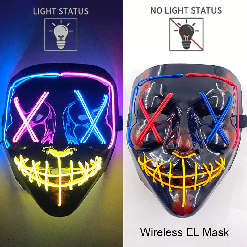 Wireless Neon LED Purge Mask Glow in The Dark Cosplay Horror Mask Halloween Masquerade Party Masks Glowing Funny Dress Up RISE DEFENSE SYSTEMS.AI PRODUCTS
