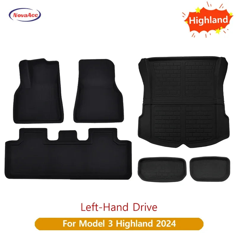 For Tesla Model Y 3 Highland Floor Mat Trunk Luggage Mat LHD RHD 2017 to 2024 2025 Left Right Rudder Four Seasons Floor Liner RISE DEFENSE SYSTEMS.AI PRODUCTS