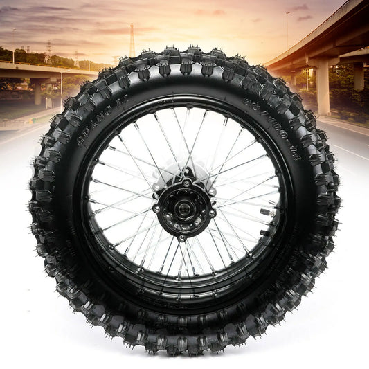 Rear Wheel Rim 14 Inch with 15mm Bearing 90/100-14 Tire Assembly for Dirt Pit Bike 125/140/150/160CC RISE DEFENSE SYSTEMS.AI PRODUCTS
