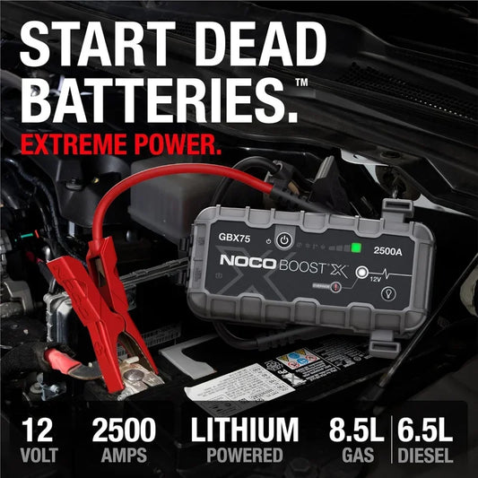 Qwnoco boostxgbx75 2500a 12v ultrasafe portable lithium jump starter, car battery booster pack, USB-C powerbank charger, and jum RISE DEFENSE SYSTEMS.AI PRODUCTS