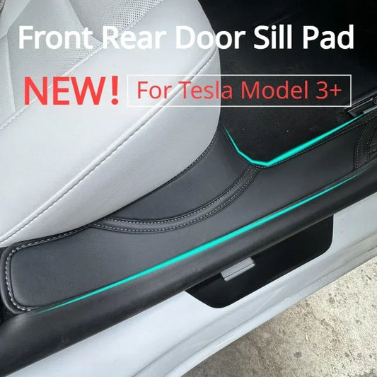 For Tesla Model 3+ Front Rear Door Sill Pad Door Welcome Pedal Threshold Strip 4PCS Leather New Model3 Highland 2024 Accessories RISE DEFENSE SYSTEMS.AI PRODUCTS