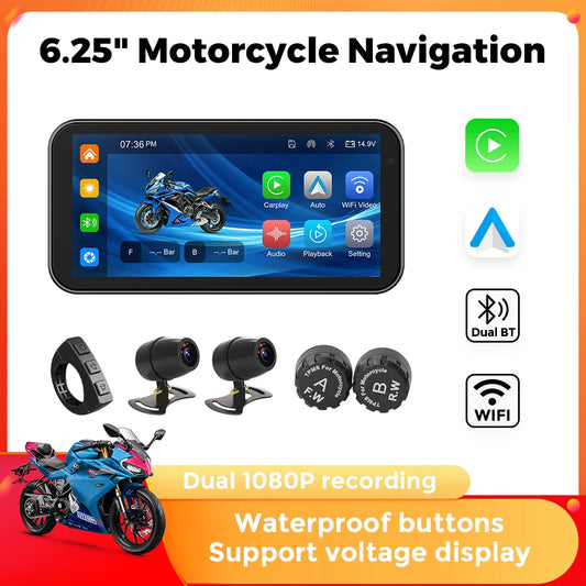 Portable 6.25 inch IP67 Waterproof Motorcycle GPS Navigation Wireless Carplay Android Auto DVR Drive Recorder Moto Monitor WIFI RISE DEFENSE SYSTEMS.AI PRODUCTS