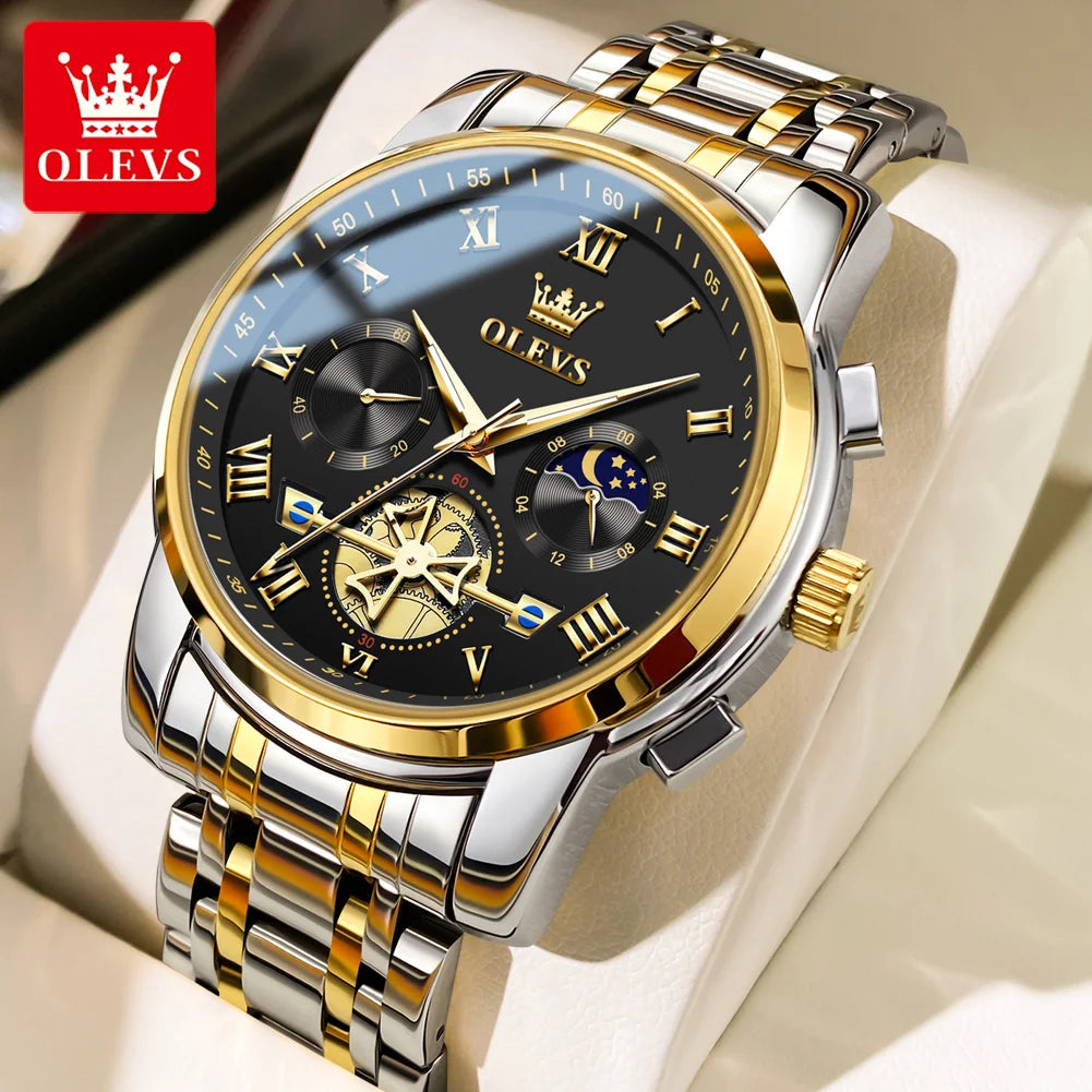 OLEVS Men’s Watch Analog Quartz Movement Business Stainless Steel Waterproof Luminous Chronograph Day Date Male Wrist Watches RISE DEFENSE SYSTEMS.AI PRODUCTS