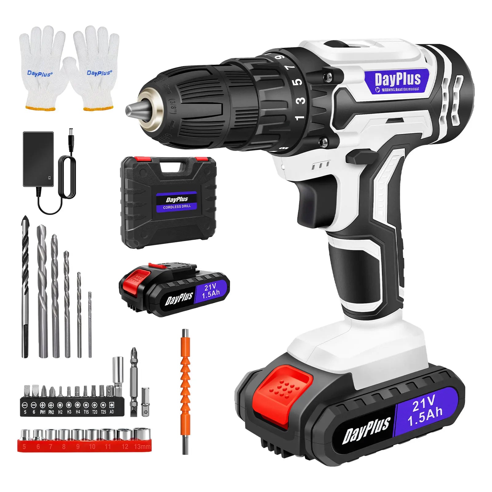 21V Portable Cordless Power Drill Set Impact Screw Driver with 1500mAh Li-Ion Rechargeable Battery 25+1 Torque Setting 45N.m RISE DEFENSE SYSTEMS.AI PRODUCTS