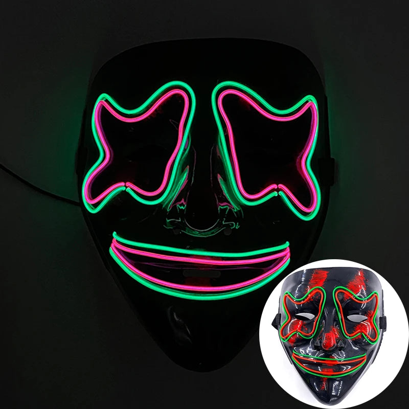 Wireless Scary Glowing Mask LED Luminous Purge Mask Halloween Horror Neon Light Up Cosplay Party Mask Fstival Costume Supplies RISE DEFENSE SYSTEMS.AI PRODUCTS
