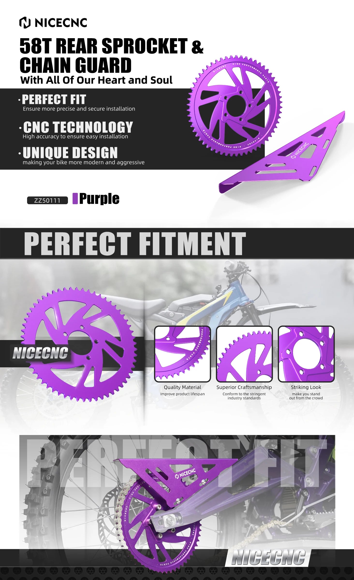 For Surron Light Bee X S L1E NICECNC Electric Dirt Bike 58T Rear Sprockets Chain Guard Cover Protector Kit For Segway X160 X260 RISE DEFENSE SYSTEMS.AI PRODUCTS