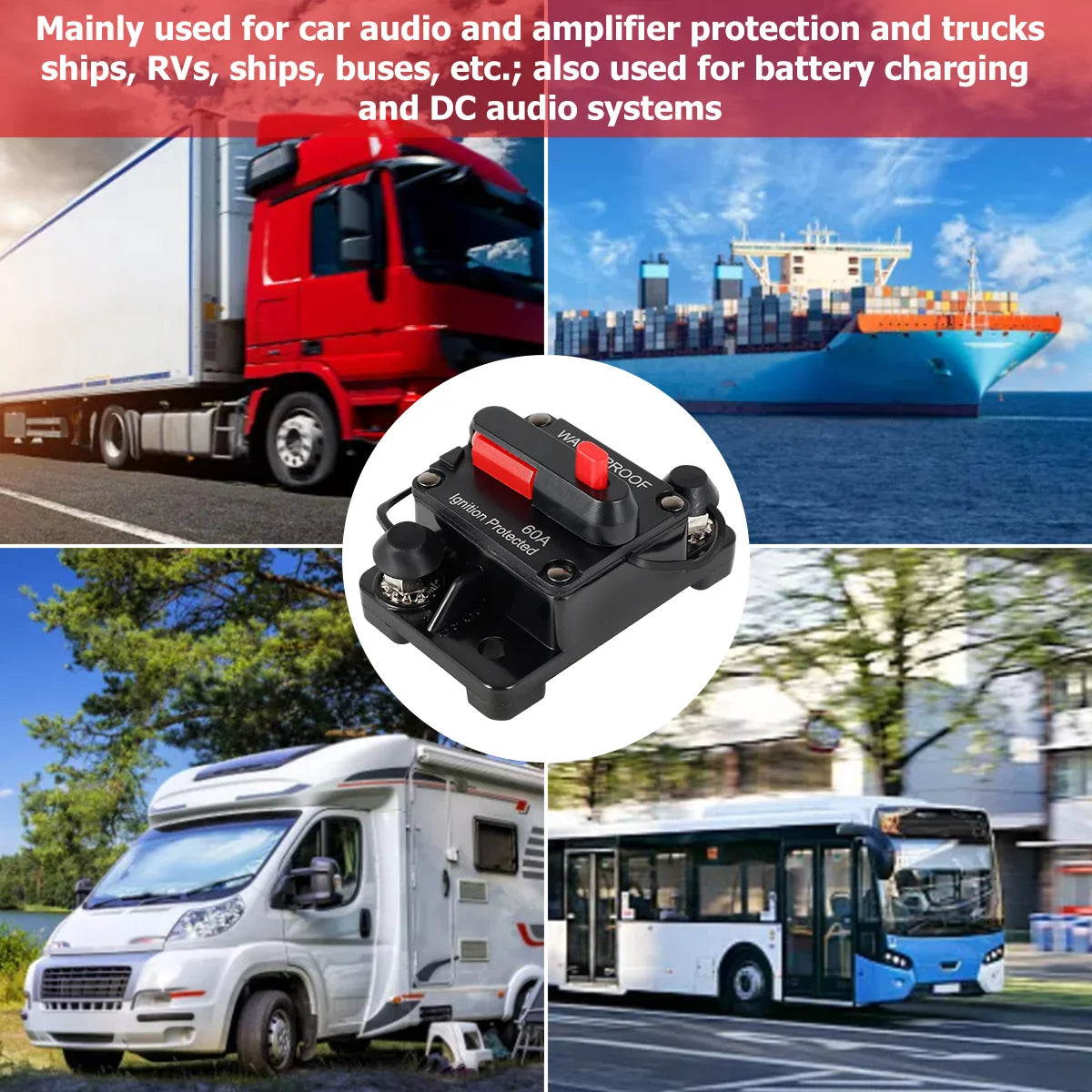 60Amp Circuit Breaker Waterproof Car Circuit Breaker DC12-48V Auto Fuse Reset Switch for Car Audio Amplifier Truck Boats RV RISE DEFENSE SYSTEMS.AI PRODUCTS