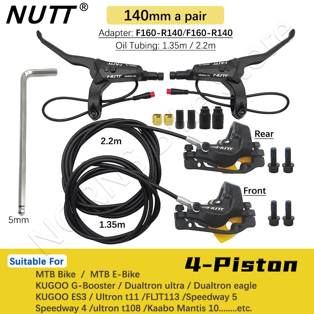 NUTT 4 Piston Y-5 Electric E-Bike Scooter Disc Brake Hydraulic Bicycle 140 160 180 Rotor For A5-D KUGOO Dualtron Kaabo Mantis RISE DEFENSE SYSTEMS.AI PRODUCTS