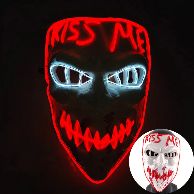 Wireless Scary Glowing Mask LED Luminous Purge Mask Halloween Horror Neon Light Up Cosplay Party Mask Fstival Costume Supplies RISE DEFENSE SYSTEMS.AI PRODUCTS