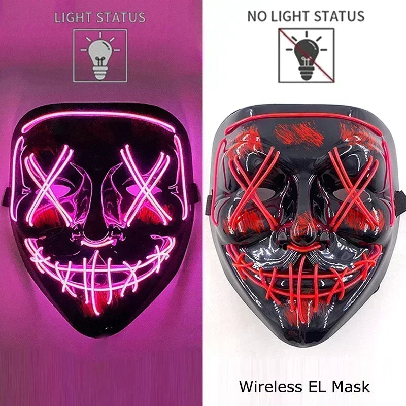 Wireless Halloween Neon LED Purge Mask Masque Masquerade Party Masks Light Grow in the Dark Horror Mask Glowing Masker RISE DEFENSE SYSTEMS.AI PRODUCTS