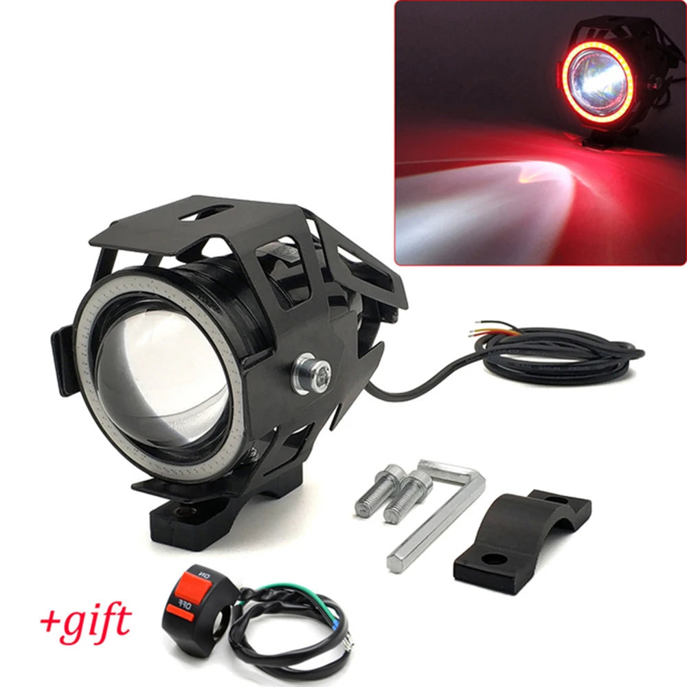 LED headlight for motorcycle Cree LED Angel Eyes DHO U7, strobe light for motorcycle with tube mount RISE DEFENSE SYSTEMS.AI PRODUCTS
