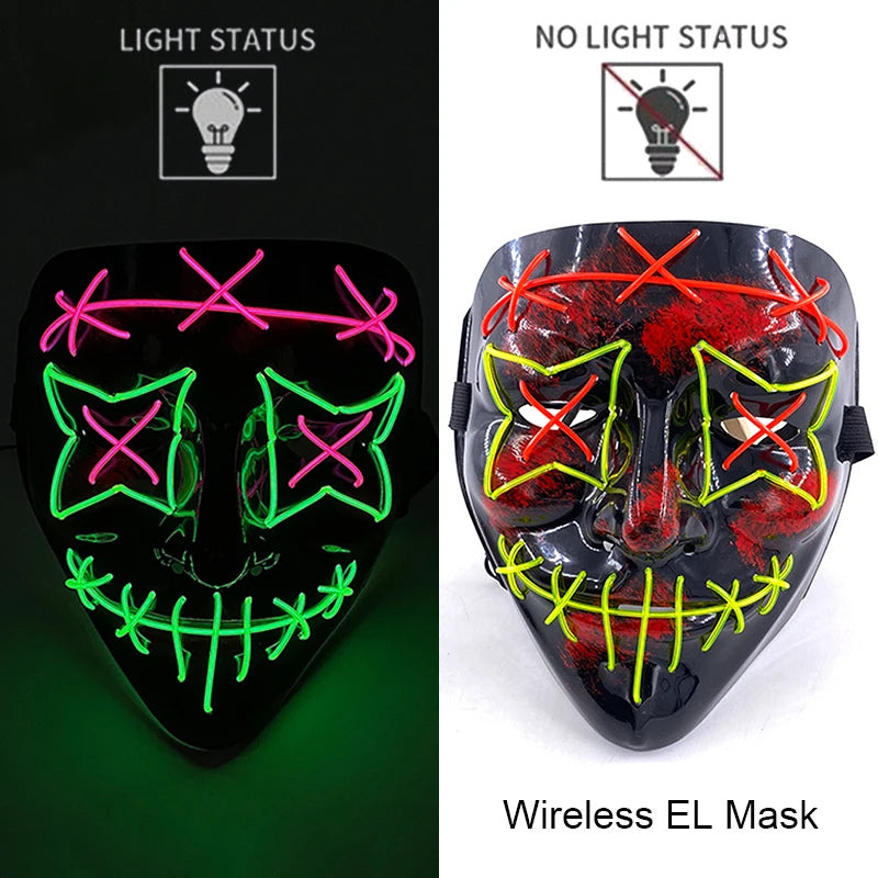 Wireless Neon LED Purge Mask Glow in The Dark Cosplay Horror Mask Halloween Masquerade Party Masks Glowing Funny Dress Up RISE DEFENSE SYSTEMS.AI PRODUCTS