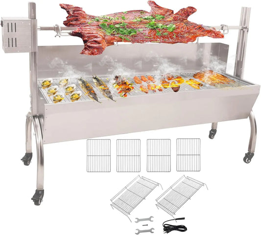 Wind Screen Roaster 51 Inch BBQ Outdoor Pig Lamb Rotisserie Roaster 132LBS/60KG Stainless Steel Charcoal Spit Rotisserie Roaster RISE DEFENSE SYSTEMS.AI PRODUCTS