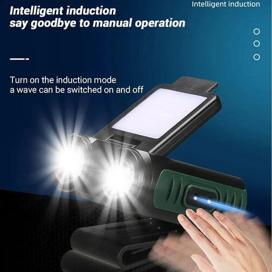 Sensor COB LED Headlamp Cap Clip Light USB Rechargeable Head Flashlight Built-in Battery Headlight Led Head for Fishing Camping RISE DEFENSE SYSTEMS.AI PRODUCTS