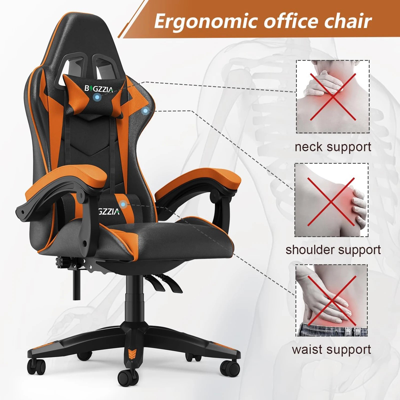 Gaming Chair Office Chair Ergonomic PU Leather Computer Desk Chair with Headrest and Lumbar Support Game Chairs Racing Chair RISE DEFENSE SYSTEMS.AI PRODUCTS