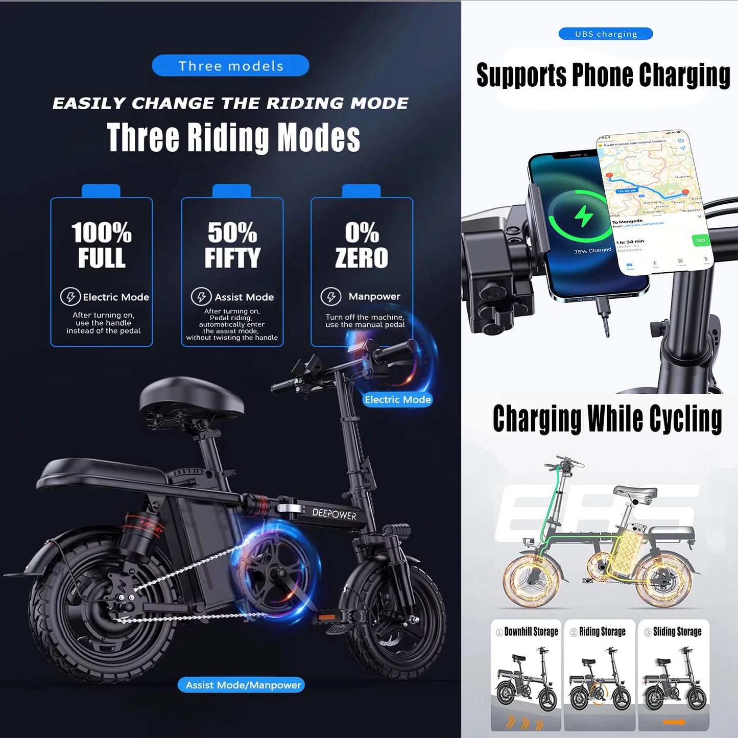 ZPW RS6 Electric bike 400W 48V 30AH Folding 14inch ebike Mini Adult electric bicycle Multi-Shock Absorption City Commuting ebike RISE DEFENSE SYSTEMS.AI PRODUCTS