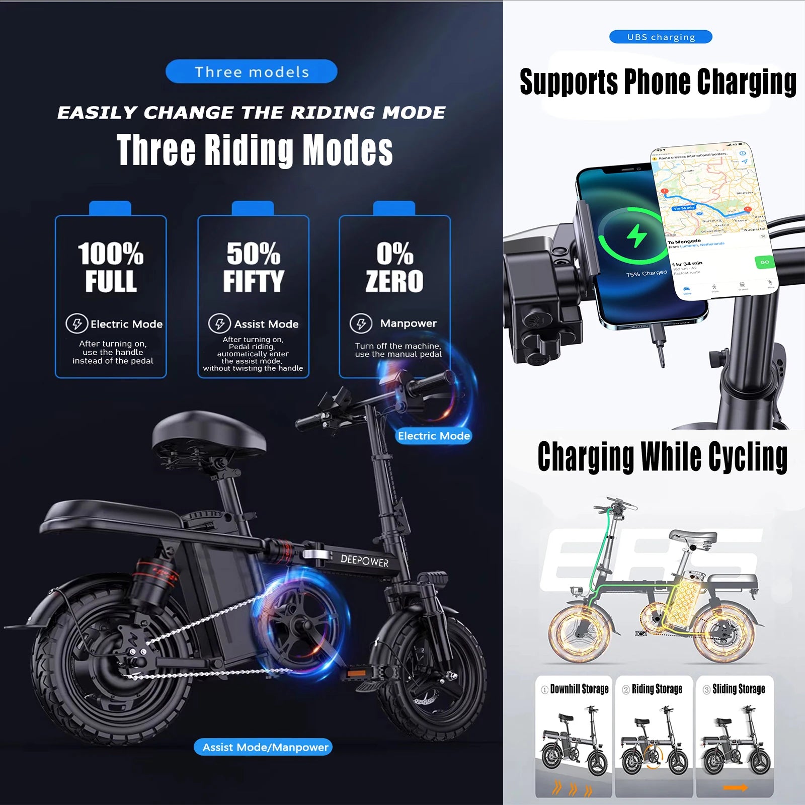 ZPW RS6 Electric bike 400W 48V 30AH Folding 14inch ebike Mini Adult electric bicycle Multi-Shock Absorption City Commuting ebike RISE DEFENSE SYSTEMS.AI PRODUCTS