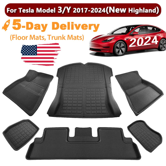 For Tesla Model Y 3 Highland Floor Mat Trunk Luggage Mat LHD RHD 2017 to 2024 2025 Left Right Rudder Four Seasons Floor Liner RISE DEFENSE SYSTEMS.AI PRODUCTS