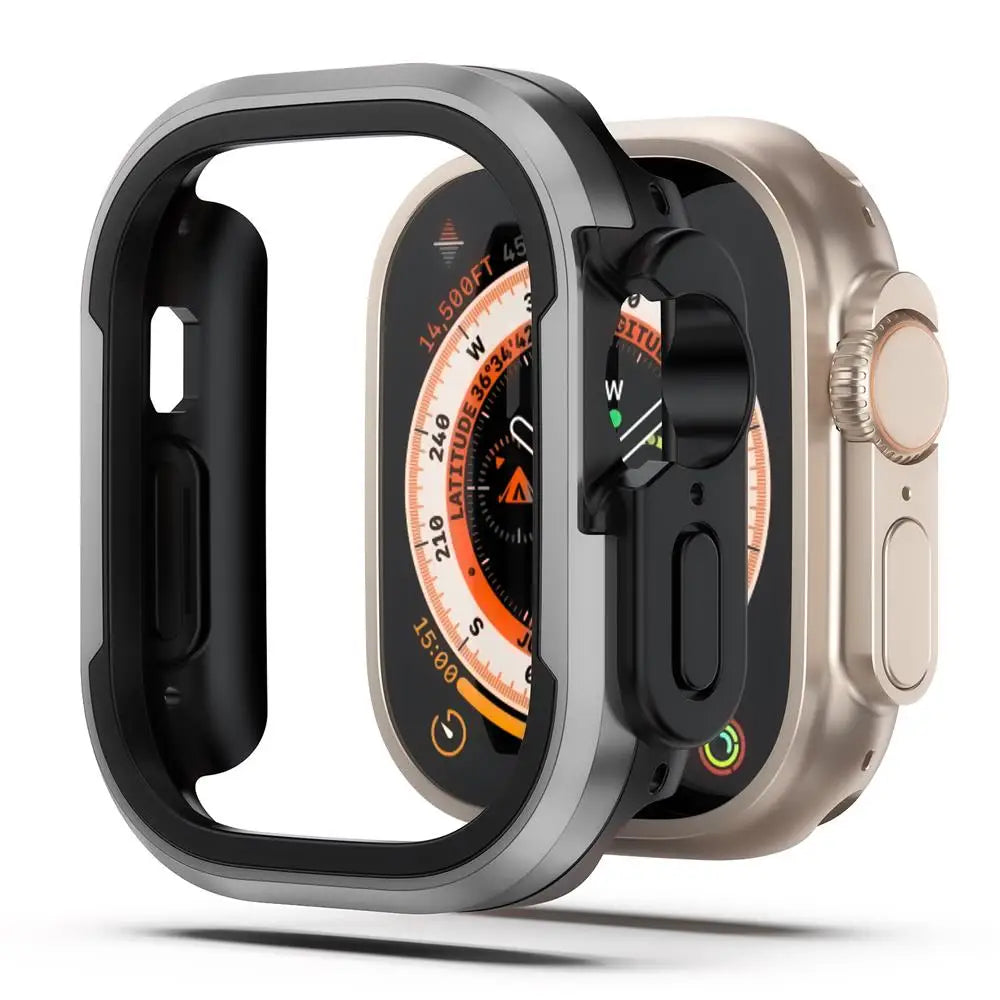 Aluminum alloy Case For Apple Watch Ultra 2 49mm series 9 8 7 6 se 5 TPU Bumper+Metal Frame For iWatch 45mm 41mm 44mm 40mm Cover RISE DEFENSE SYSTEMS.AI PRODUCTS
