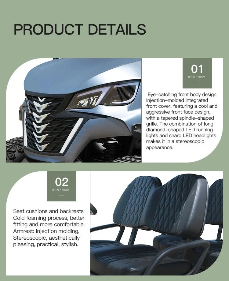 Customize New Club Sightseeing Golf Car 4/6 Seater 48V 60V  Off-road Solar Electric Golf Cart RISE DEFENSE SYSTEMS.AI PRODUCTS