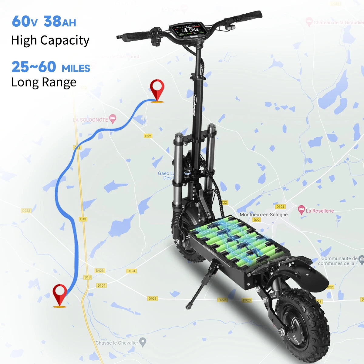 SUNNIGOO 50Mph Fast Electric Scooter for Adults Off Road Tire 6000W Powerful Dual Motor Hydraulic Suspension Electric Scooter RISE DEFENSE SYSTEMS.AI PRODUCTS