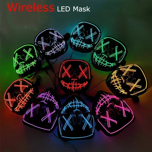 Wireless Halloween Neon LED Purge Mask Masque Masquerade Party Masks Light Grow in the Dark Horror Mask Glowing Masker RISE DEFENSE SYSTEMS.AI PRODUCTS
