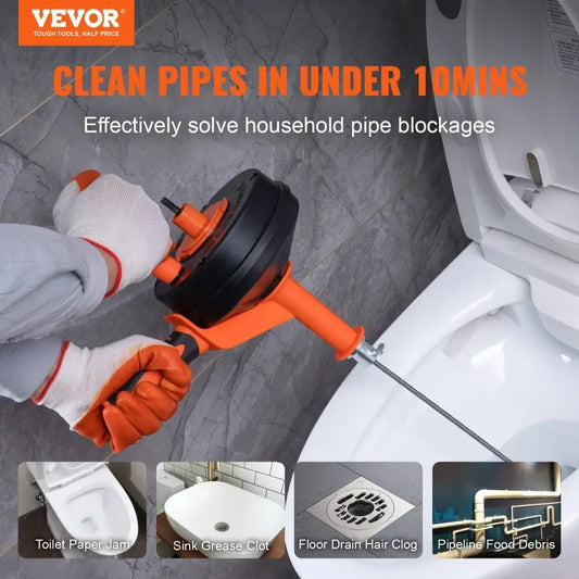 VEVOR Drain Auger 25Ft Plumbing Snake Auto/Manual Feed Pipe Snake Drain Clog Remover for Kitchen Bathroom Shower Sink RISE DEFENSE SYSTEMS.AI PRODUCTS