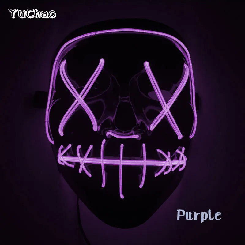 Halloween Film Theme Light Up Glowing Scary Mask LED Luminous Horror Purge Mask Cosplay Bar Party Supplies Neon Full Face Mask RISE DEFENSE SYSTEMS.AI PRODUCTS