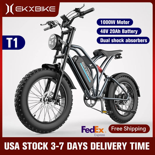 EKX T1 Electric Bicycle 20*4.0 Fat Tire 1000W Motor 48V20AH Lithium Battery Road Electric Bike Adults Waterproof Mountain EBike RISE DEFENSE SYSTEMS.AI PRODUCTS