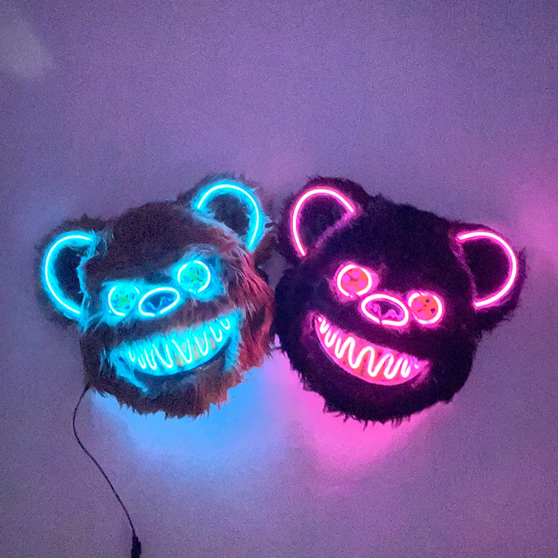 New Design Glowing Bloody Rabbit Mask Led Neon Cosplay Bear  Mask Halloween Horror Carnival Masquerade costume Decoration Props RISE DEFENSE SYSTEMS.AI PRODUCTS