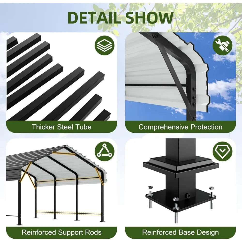 Metal Carport 12 x 20 FT, Galvanized Steel Roof and All-Metal Frame, Car Ports Kits for Outdoor, Garage Car Shelter Shade RISE DEFENSE SYSTEMS.AI PRODUCTS