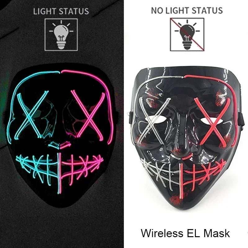 Wireless Halloween Neon LED Purge Mask Masque Masquerade Party Masks Light Grow in the Dark Horror Mask Glowing Masker RISE DEFENSE SYSTEMS.AI PRODUCTS