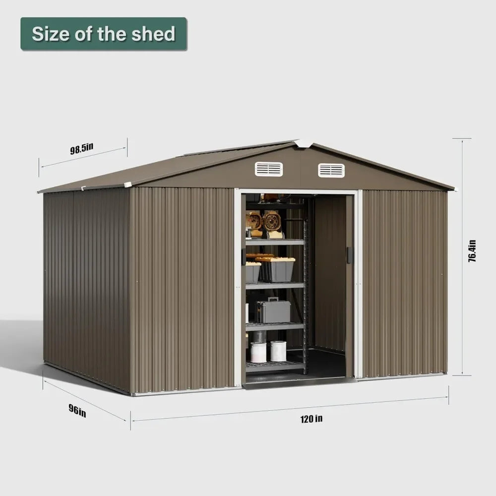 Lockable Door Metal Tool Shed with Sliding Door and Air Vents, Storage House for Gardening Tools, Metal Storage Shed for Garden RISE DEFENSE SYSTEMS.AI PRODUCTS