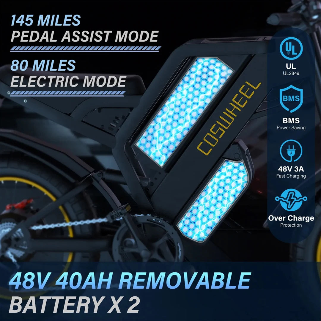 Coswheel GT20 Pro 1500/3000W Electric bike 48V 25ah/40AH Mountain bikes Electric Off Road Bike Fat Tires Motorcycle Ebike RISE DEFENSE SYSTEMS.AI PRODUCTS